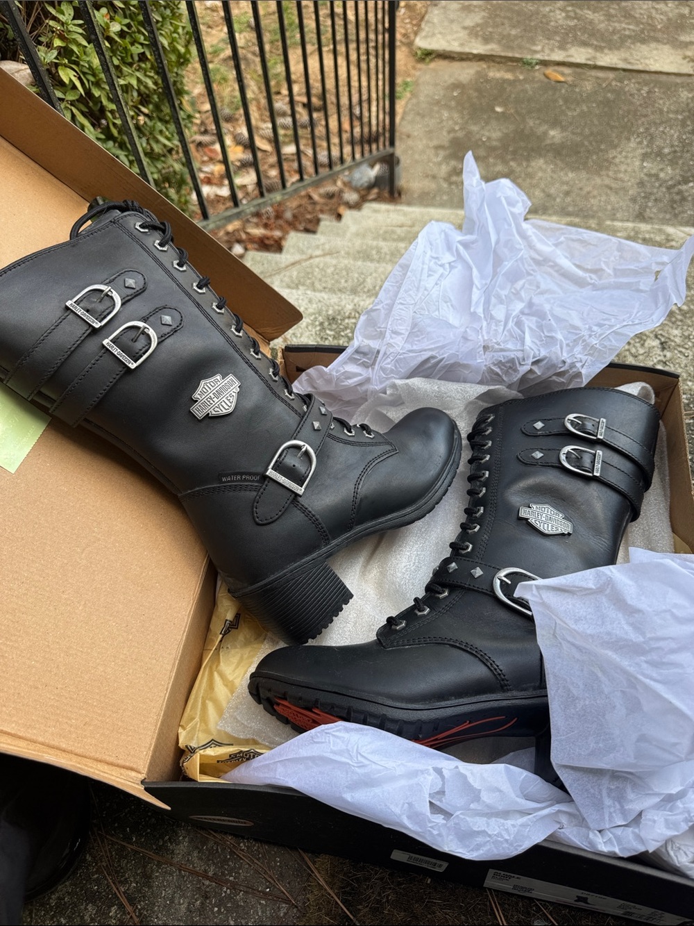 Harley-Davidson Women's Black Lace-Up Leather Boots with Buckle Accents